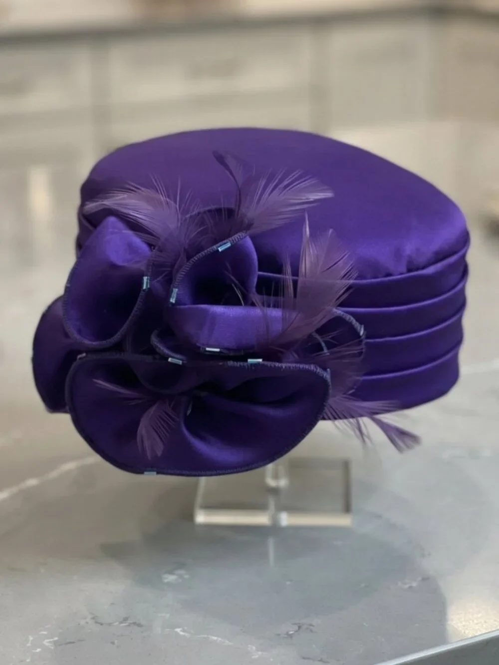 Elegant Purple Satin Pillbox Fascinator Hat for Women